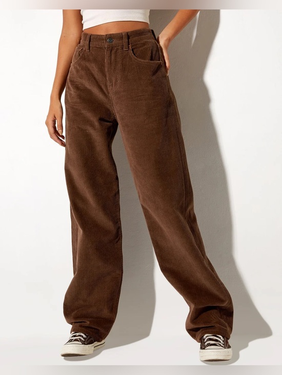 Motel Rocks Pants - Chocolate 90s Parallel Cord High Rise Jeans Petite